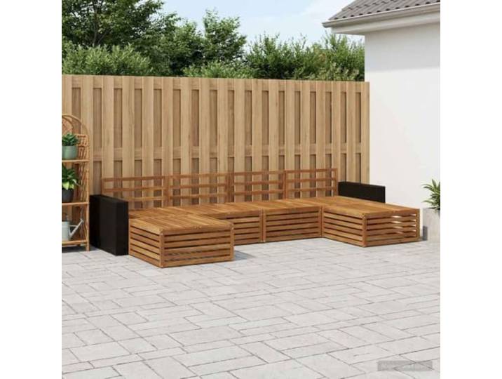 RJPLMFV Sektionalsofa, für den Außenbereich, 6-teilig, Akazienholz, massiv Modulierbar für Garten, Terrasse, Lattenrost-Design, einfache Reinigung mit feuchtem Tuch