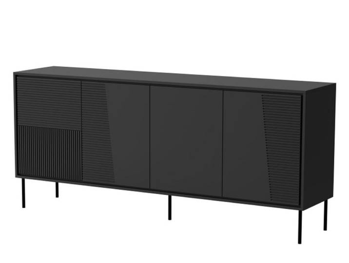 Buffet en bois avec pieds en acier noir design noir mat 200 cm