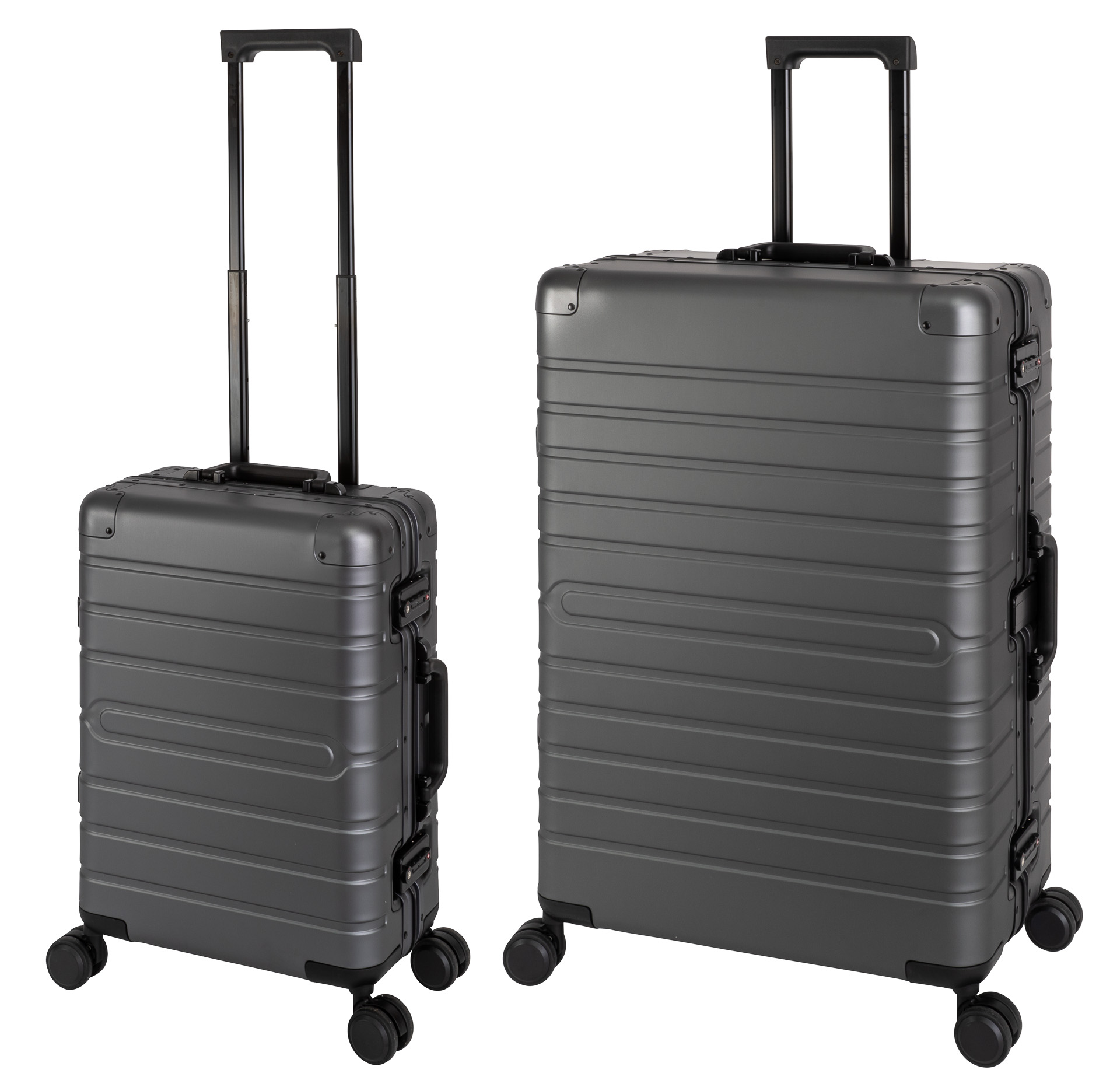 Travelhouse Oslo - 2er Aluminium Reisekoffer Set S+L - Aluminium Hartschale Koffer Trolley Reise Graphit - Neuheit 2021