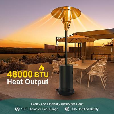 YUN Patio Heater with Wheels, 48,000 BTU Stainless Steel Propane Burner, Tip-Over Protection, Bronze