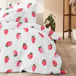 Enrico Coss Baumwoll Seersucker Bettwäsche Erdbeeren rot 135x200 cm + 80x80 cm - rot
