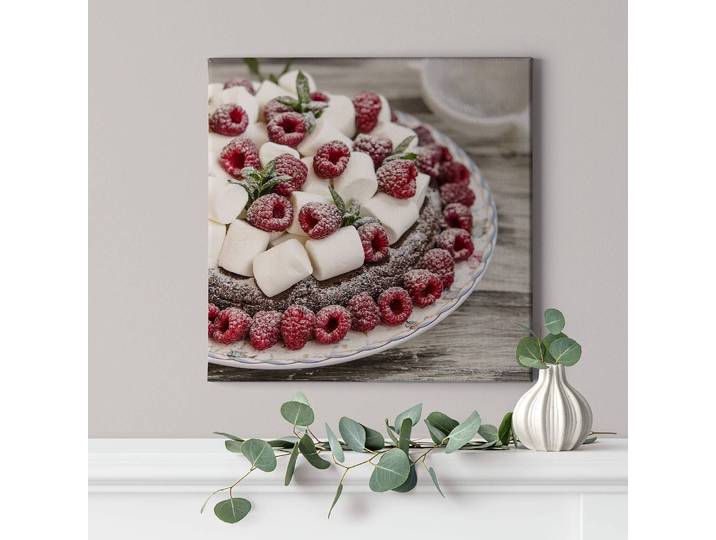 Leinwandbild Raspberries Kuchen Polyester PVC / Fichtenholz Weiß 50 x 50cm