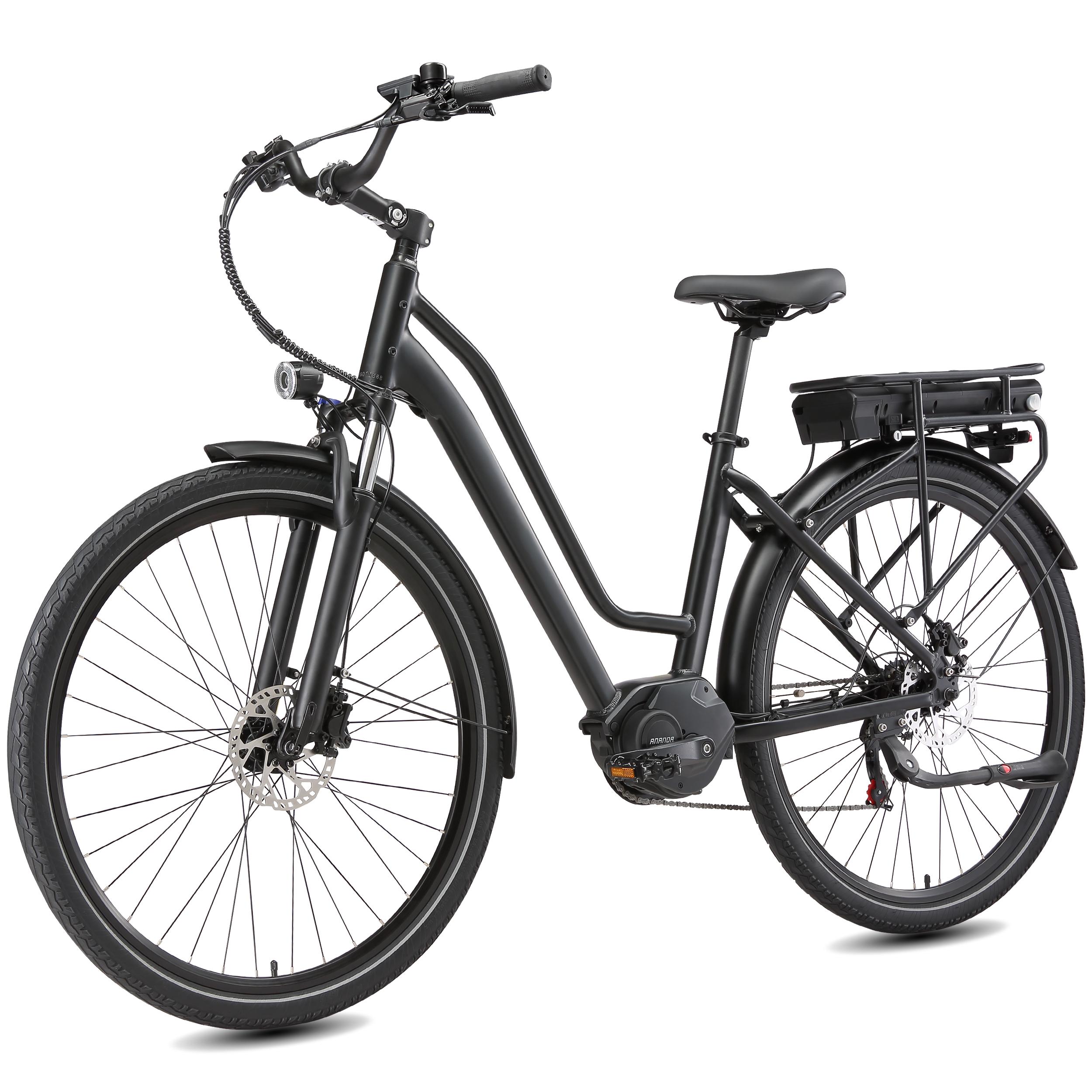 Maxtron Urban 8 E-Bike 28 Zoll Damen Herren Pedelec mit Mittelmotor Drehmomentsensor 460Wh Akku Shimano 7 Gang Kettenschaltung Federgabel LED Beleucht