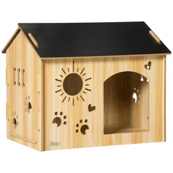 PawHut Kleintierhaus aus Holz mit Lüftungsöffnungen mit Dach Eiche+Schwarz 69 x 50 x 58,5 cm
