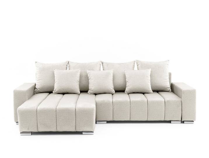 Muffo Ecksofa PIANO, elegante vertikale Nähte, Bettzeugablage, Schlaffunktion 234x137, Lose Rückenkissen