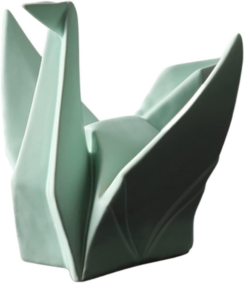 Keramiek Vogelbeeld Abstract Figuur Origami Stijl Groen