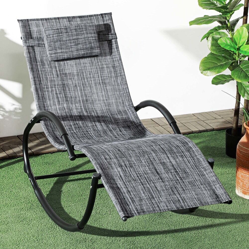 Outsunny Chaise longue à bascule rocking chair design contemporain gris chiné Gris 394x224x155cm