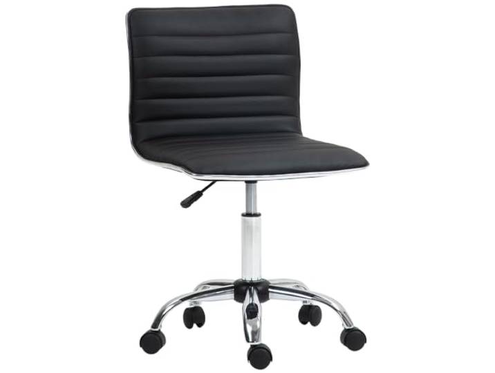 HOMCOM Homeoffice Stuhl Schreibtischstuhl aus Kunstleder Höhenverstellbar Drehstuhl bis 120 kg belastbar, Schminkstuhl für Arbeitszimmer, Schlafzimmer Schwarz