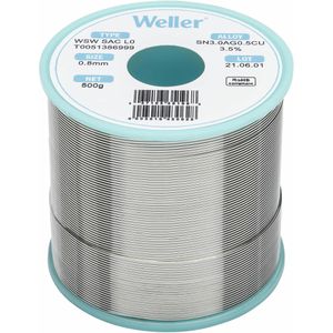 Weller Lötzinn T0051386999, Flussmittel, bleifrei, Ø 0,8mm, 96,5% Zinn, 3% Silber, 0,5% Kupfer, 500g