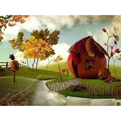 Fototapete PAPERMOON "Fantasie Kürbishaus", bunt, B:3,5m L:2,6m, Vlies, Tapeten