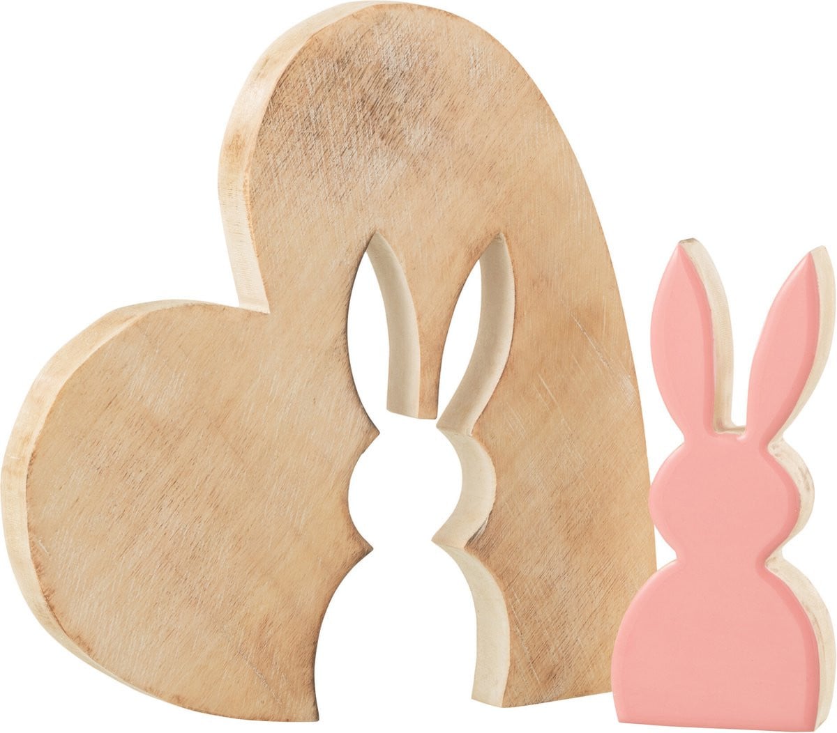 J-Line Decoratie Hart Met Konijn - Hout - Roze