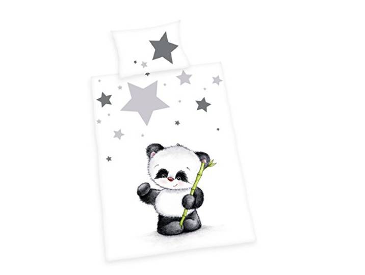 Herding BABY BEST Bettwäsche-Set, Panda, Kopfkissenbezug 40 x 60 cm mit Hoteleinschlag, Bettbezug 100 x 135cm, Mit praktischem Knopfverschluss, 100% Baumwolle/ Flanell