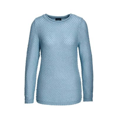 Strickpullover GOLDNER "Kurzgröße Pullover mit schönem Ajourmuster", Damen, Gr. 24, blau (aquamarin), Obermaterial: 83% Polyacryl PAN. 17% Baumwolle CO., normal, Sonstiges, Pullover Strickpullover, Ohne