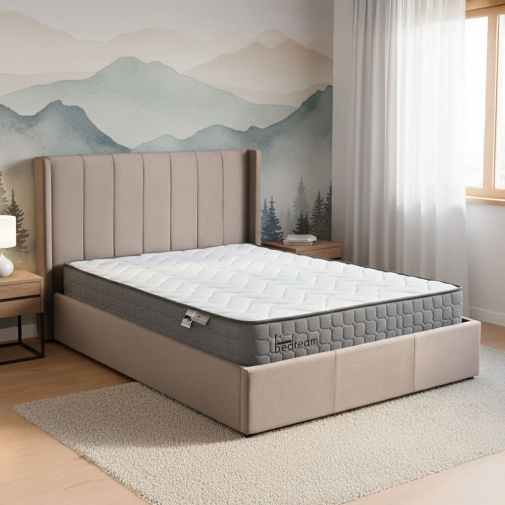 Menzzo Pack lit-coffre + matelas bedream 160x200cm velours taupe Taupe 170x110x217cm