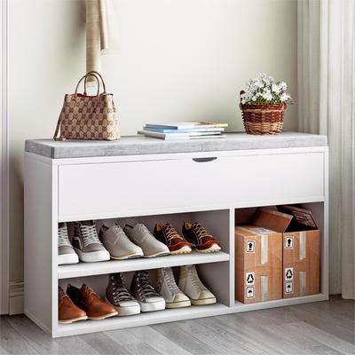 Garvee Storage Bench, Shoe Bench with Cushion, Entryway Bench with Lift-Top Storage Box & 2 Tiers Open Shoe Rack