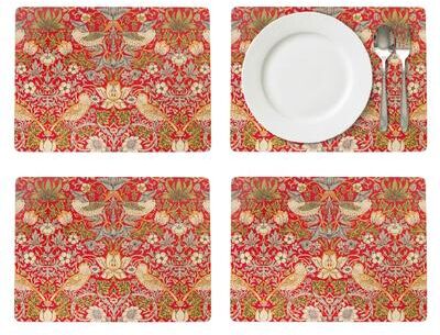 Pimpernel Morris Co Strawberry Thief Cork Back Placemats Heat Stain Resistant - set of 4