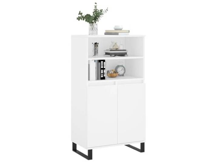 KTHLBRH Sideboard weiß 6 Fächer 60 x 36 x 110 cm Mehrschichtholz, Metallfüße, Staubschutztüren, stabile Tischplatte, inkl. Wandbefestigung