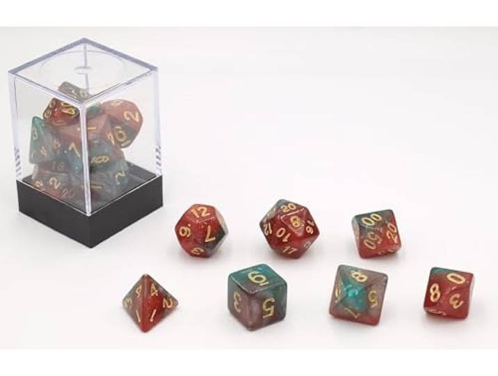 Dobbelstenen Stardust Rood/Groen 7set