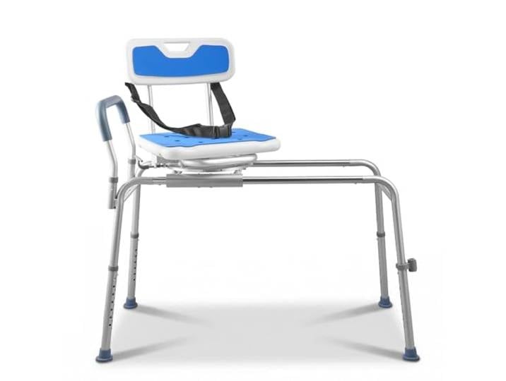 VEVOR Chaise de Baignoire Coulissante\, Siège de Transfert pour Baignoire Pivotant\, Capacité 180 kg\, Hauteur Réglable\, pour Adultes\, Seniors et Personnes à Mobilité Réduite\, Accoudoir et Dossier
