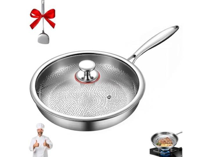 Titan Pfanne Gehämmerte, Kovali Titan Bratpfanne Mit Deckel, Titanium Pfanne Unbeschichtet, Titanpfanne Premium Antihaftbeschichtete Brat Universalpfannen Für Alle Herdarten