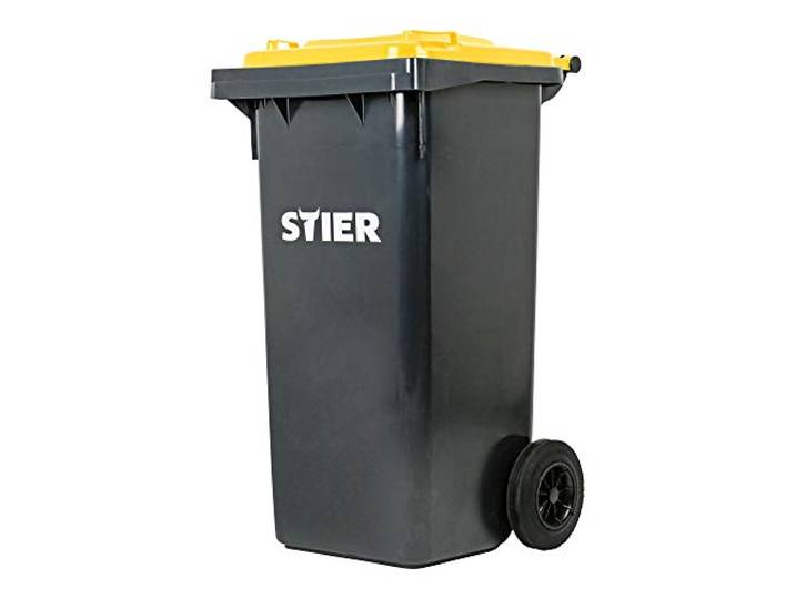 STIER 2-Rad-Müllgroßbehälter, Mülltonne, Volumen 120 Liter, Mülleimer, Tonne Grau, Deckel Gelb, Größe: 475 x 550 x 930 mm, Restmülltonne mit Rädern und Deckel