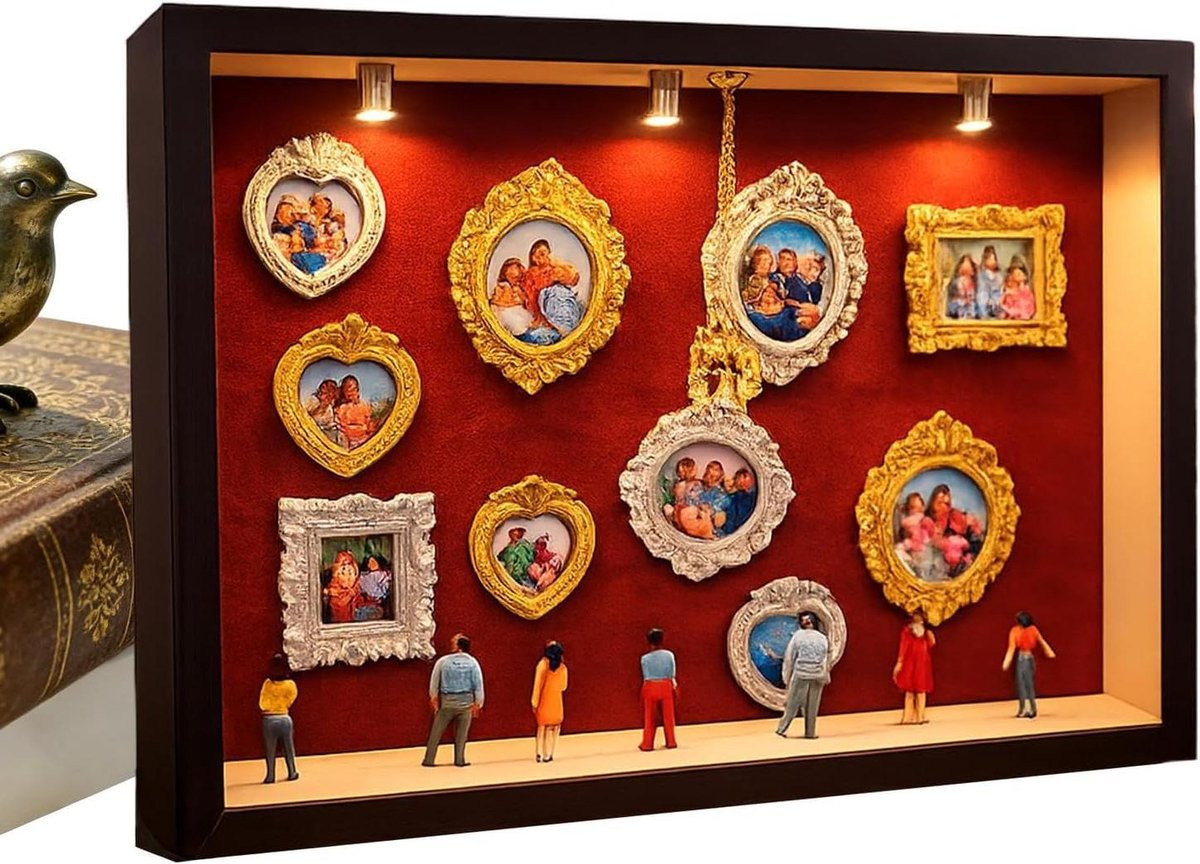 Miniatuur Lijstjes Knutselset Museum Decoratie met Verlicht Ontwerp - Rood - 22,7 x 31,4 cm
