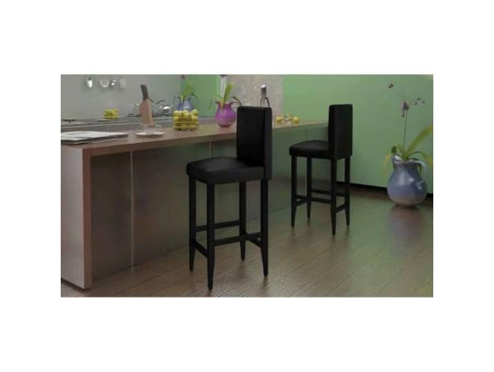 TEKGHUT Barstuhl Set 6 Stück Schwarz Kunstleder Holzbeine Gepolsterte Sitzfläche, Rückenlehne, Stabile Holzkonstruktion, Pflegeleicht, Gastro-tauglich, 110 kg Belastbar