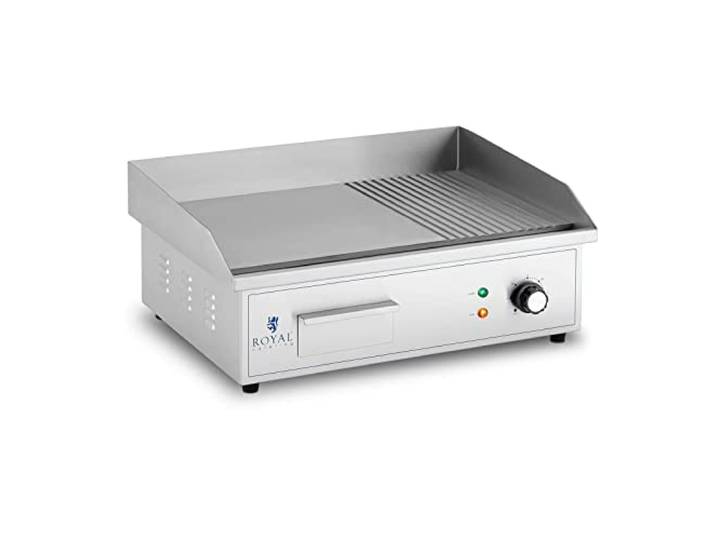 Royal Catering RCPG42-M Plancha Électrique Professionnelle Plaque De Cuisson 3 000 Watts Grill (3 000 W\, 548 x 350 mm\, Plaque Lisse Et Rainurée En Fer)