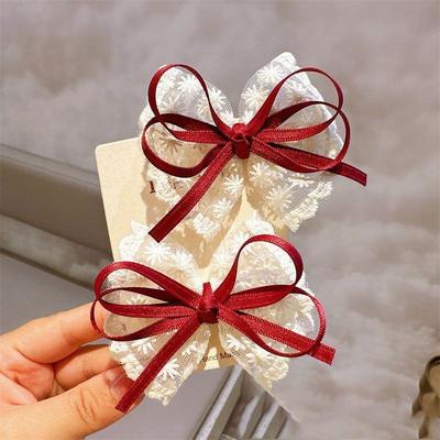 Fusion Finds Elegant Lace Bow Hair Clips Set For Baby Girls Handmade Baby Hair Clips & Bow Barrettes red