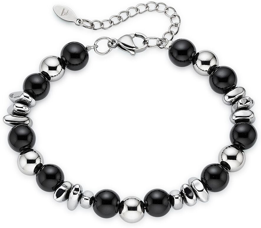 Edelstahlarmband BRUNO BANANI "Schmuck Geschenk Edelstahlarmband mit schwarzen Achatkugeln", schwarz (edelstahlfarben, schwarz, schwarz), Armbänder, Damen, 23cm, Edelstahl, Edelstahlarmband, mit Achat