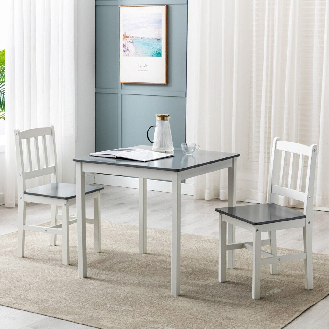 Rosalind Wheeler Abhir 2 - Person Pine Solid Wood Dining Set Grey/Grey/White 2