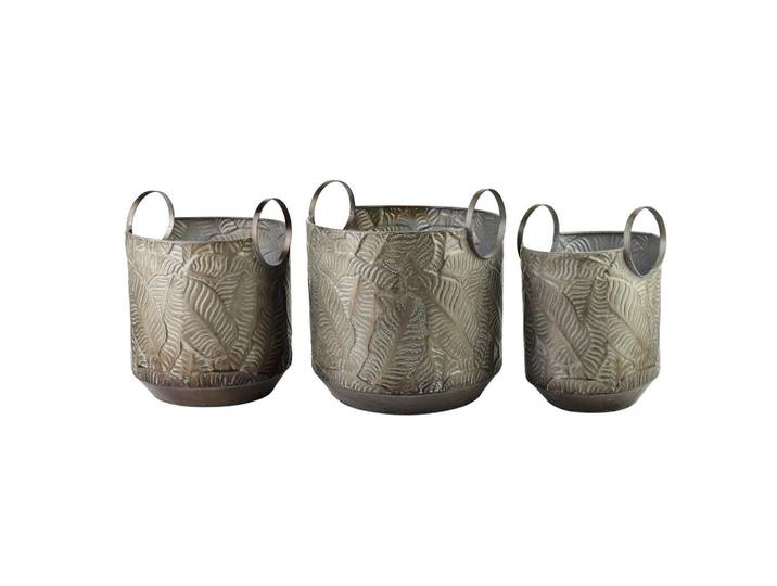 Mondex Korb Marina 3er Set grau 33/33/36 cm Metall, Grau, 37 cm, Dekoration, Blumen & Blumentöpfe, Übertöpfe