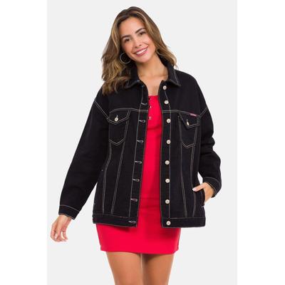 Jeansjacke CIPO & BAXX "Jeansjacke", Damen, Gr. L, schwarz, Stoff, 100% Baumwolle, unifarben, relaxed fit normal, Manschette, Jacken Jeansjacke, mit stylischen auffälligen Elementen, WJ211