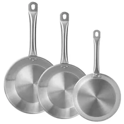 WellHome - 3er-Set Bratpfannen ø20/24/26cm aus Edelstahl, induktionsgeeignet und OHNE Antihaftbeschichtung