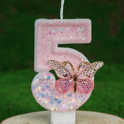 Uplift Treasures Butterfly Number Birthday Cake Candle Pink And White 5