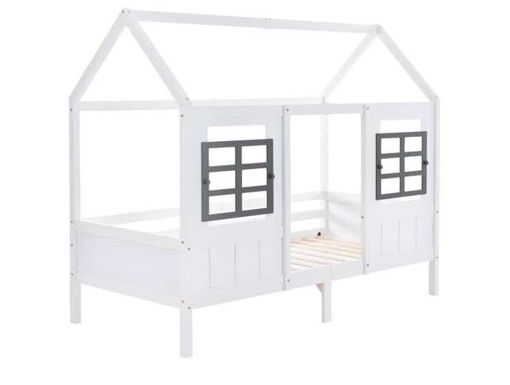 ComfortXL Hausbett 90/200 cm De-00438, in Weiß, Fenstern und Schutzrahmen, Holz, 90x200 cm, Babymöbel & Kindermöbel, Kinderzimmer & Jugendzimmer, Kinderbetten, Spielbetten