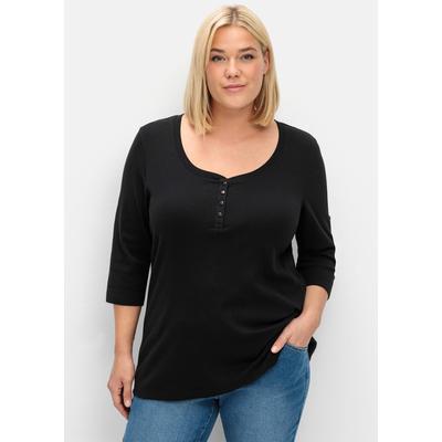 3/4-Arm-Shirt SHEEGO "3/4-Arm-Shirt", Damen, Gr. 52/54, schwarz, 100% Baumwolle, unifarben, Rundhals, Shirts 3/4-Arm-Shirt