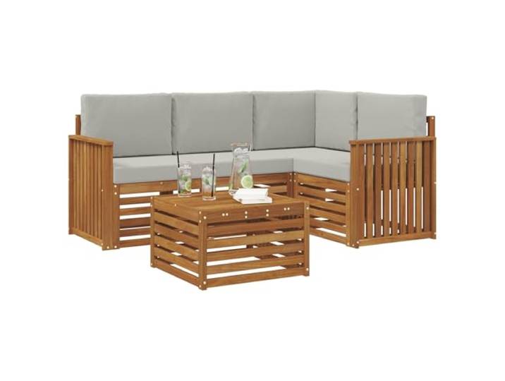 KTHLBRH Sofa-Set, 5-teilig, Akazie, hellgrau Massivholz, modular, witterungsbeständig, Kissen inklusive