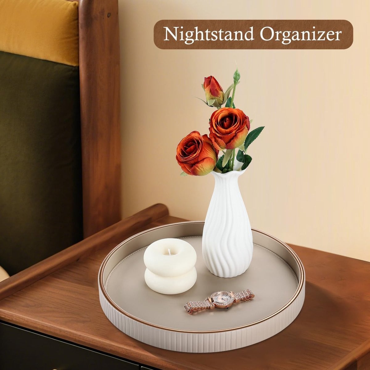 SnelShoppen Ronde Decoratieve Serving Tray van Premium Leer