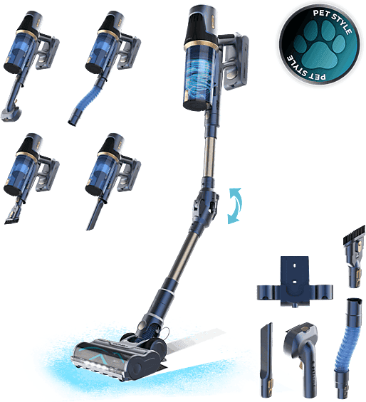 Aspirador escoba - Cecotec Conga Rockstar RS70 Pet Flex, 500 W, 65 min Autonomía, Sin Bolsa, Cepillo para Animales, Negro/Dorado