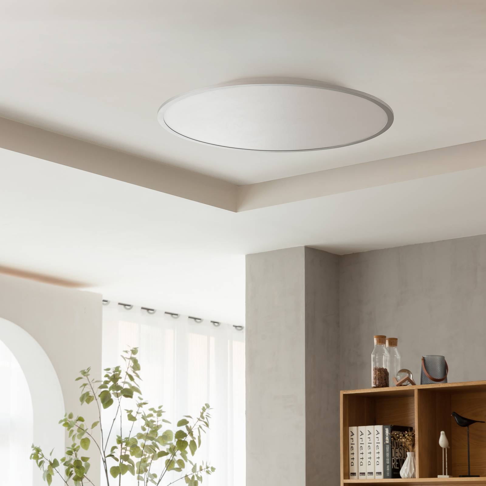 LED Deckenlampe Narima Lindby, dimmbar, alu / grau / zink, für Küche, Kunststoff, Modern, LED Deckenleuchte