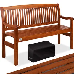 KESSER® Gartenbank Holz Holzbank wetterfest   Für 3 bis 4 Personen   Parkbank aus Massivholz   Sitzbank 320 kg belastbar   Balkonbank Bank für Balkon Terrasse & Garten inkl. Cover