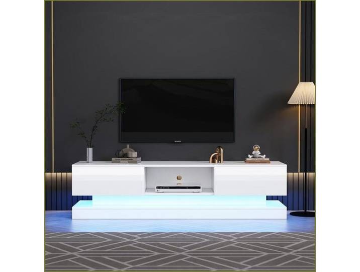 Mobilier TV & Divertissement - Meuble TV Blanc Hochglanz 160cm avec LED App 2 Tiroirs Anti-Chute pour 60