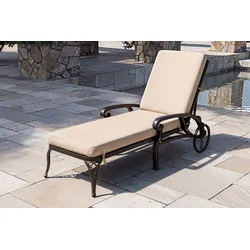 OUTFLEXX Cambridge Sonnenliege, bronze/khaki, Gussaluminium/Polyester, ca. 192 x 72 cm, rollbar, 3-fach verstellbar, inkl. Kissen