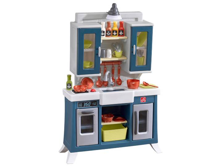 Kinderküche Modern Farmhouse, Weiß, Blau, Kunststoff, 30-teilig, 76.2x121.9x27.9 cm, EN 71, Geräuscheffekte, Spielzeug, Kinderspielzeug, Kinderküchen