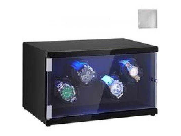 VEVOR Uhrenbeweger, Automatik-Uhrenbeweger, Watch Winder, Uhrenbeweger für Automatikuhren, Automatischer Uhrenbeweger mit Platz für 4 Uhren, LED Beleuchtung, Max. 20 cm Riemenlänge Schwarz