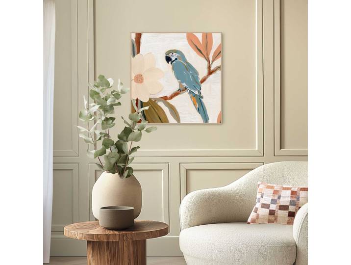 Bild mit Rahmen REINDERS Botanischer Papagei , farbe bild(er): blau, Bilder, B/H/T: 50cm x 50cm x 1,6cm, Tiere, 1 Stk., MDF, Bild mit Rahmen, Hobbyraum - Blau - MDF - Tiere - 50x50 cm, B:50cm H:50cm T:1,6cm