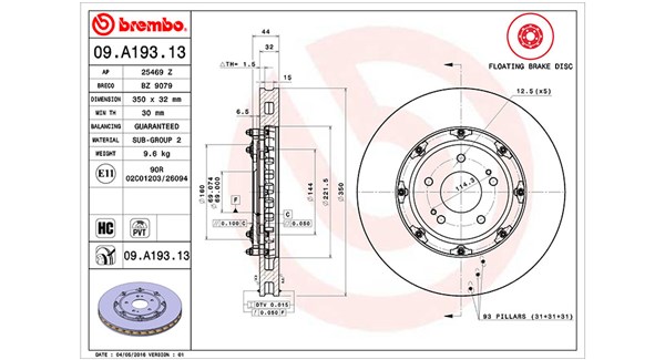 Magneti Marelli Bremsscheibe Two-Piece Floating Discs Line 360406129403 Belüftet 350mm 32mm Für Mitsubishi