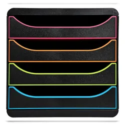 Exacompta 310914D 1x BIG-BOX Schubladenbox, 4 offene Laden, Serie Black Office - Weiss/Harlekin