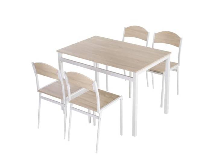 HOMCOM Essgruppe 5-Teilig 100 x 63 cm Esstisch mit 4 Stühlen, Grau+Weiß